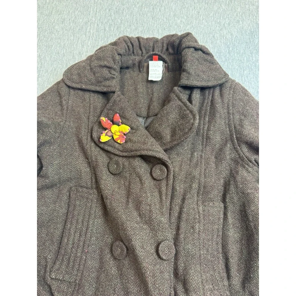 Catimini Girls Brown Wool Blend Pea Coat Floral Embroidery Tweed Jacket Size‎ 8